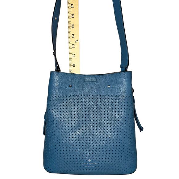 Kate Spade Bucket Marble Pebble Leather Niagara Blue Satchel Crossbody Purse Bag - Picture 15 of 16